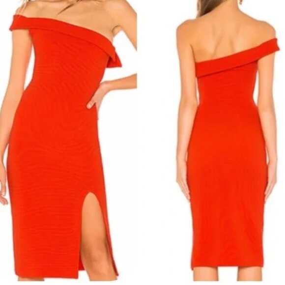 NBD Women's Red Off-Shoulder Midi Dress Small - Picture 1 of 7